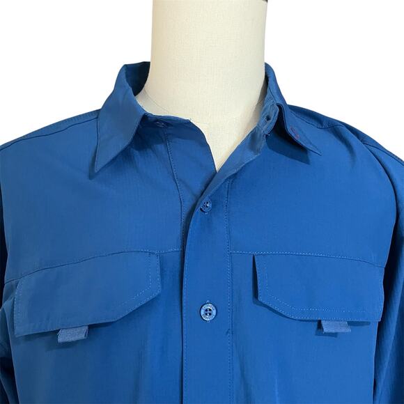 Reel Life Fishing Men Blue Long Sleeve Roll Tab Button Up Shirt Sz L Performance - Picture 1 of 5
